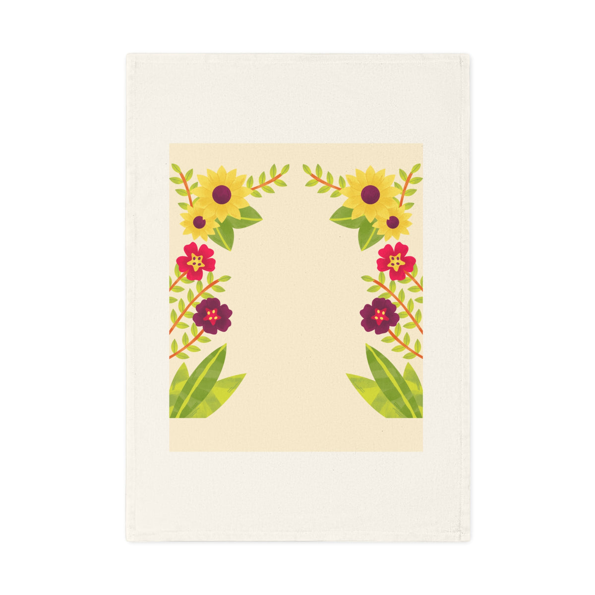 Floral Border Cotton Tea Towel — Decorative Kitchen Hand Towel