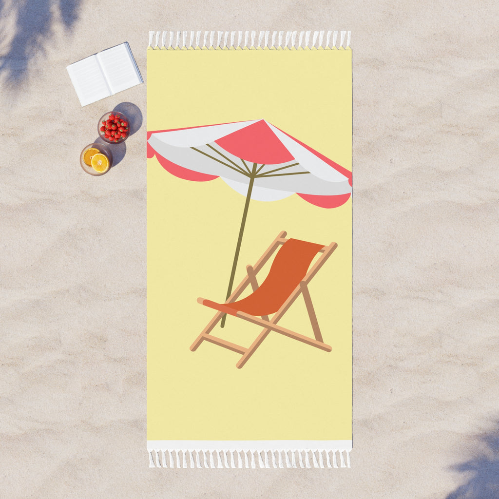Boho Beach Towel – Retro Deck Chair & Umbrella Summer Beach Blanket