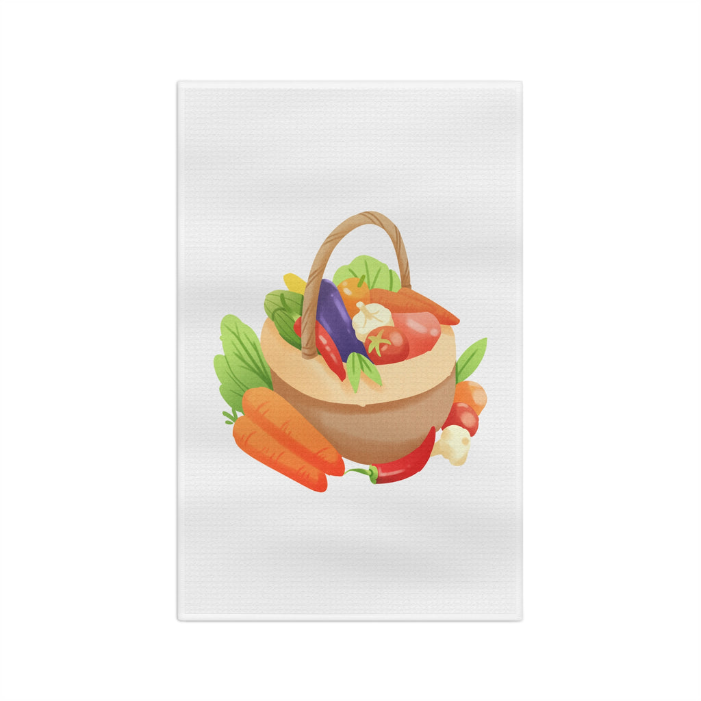 Vegetable Basket Tea Towel — Kitchen Microfiber Dish Towel with Fresh Veggies Illustration
