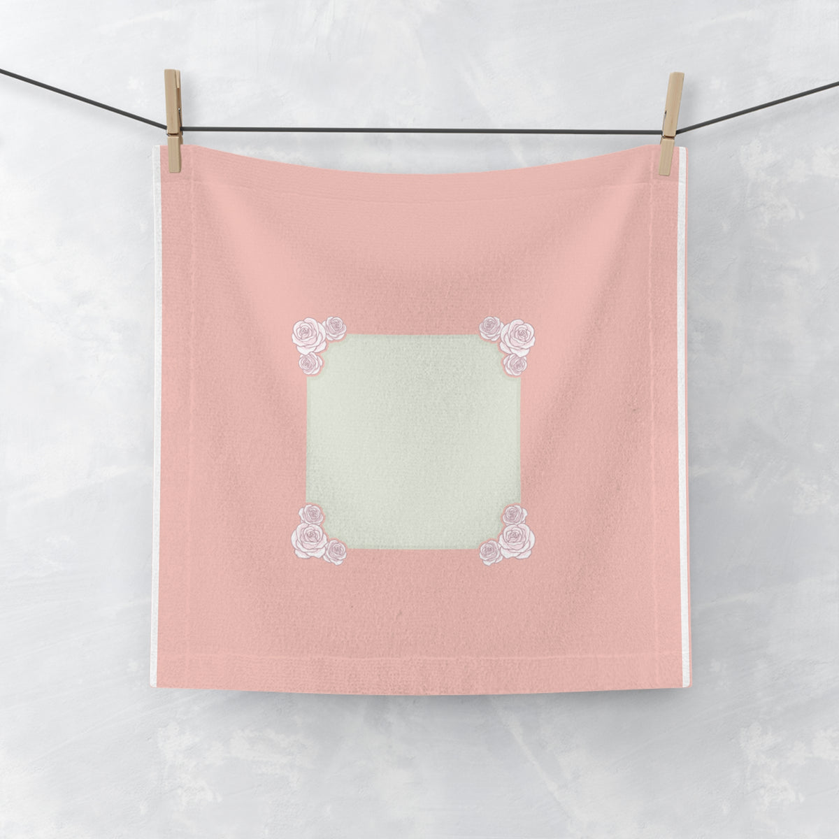 Pink Floral Frame Face Towel — Decorative Square Hand & Face Cloth