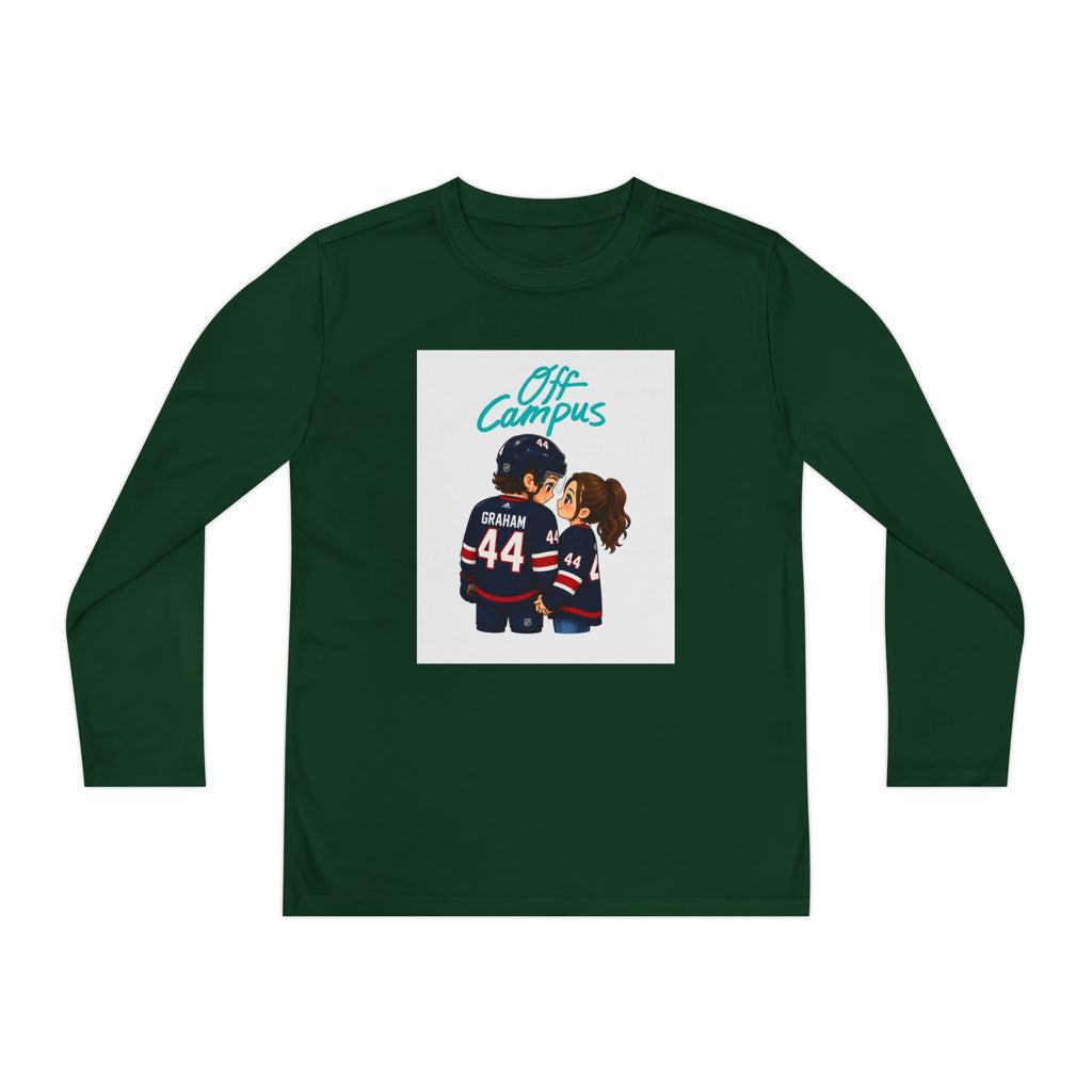 Youth Long Sleeve Tee — 'Off Campus' Hockey Couple Graphic