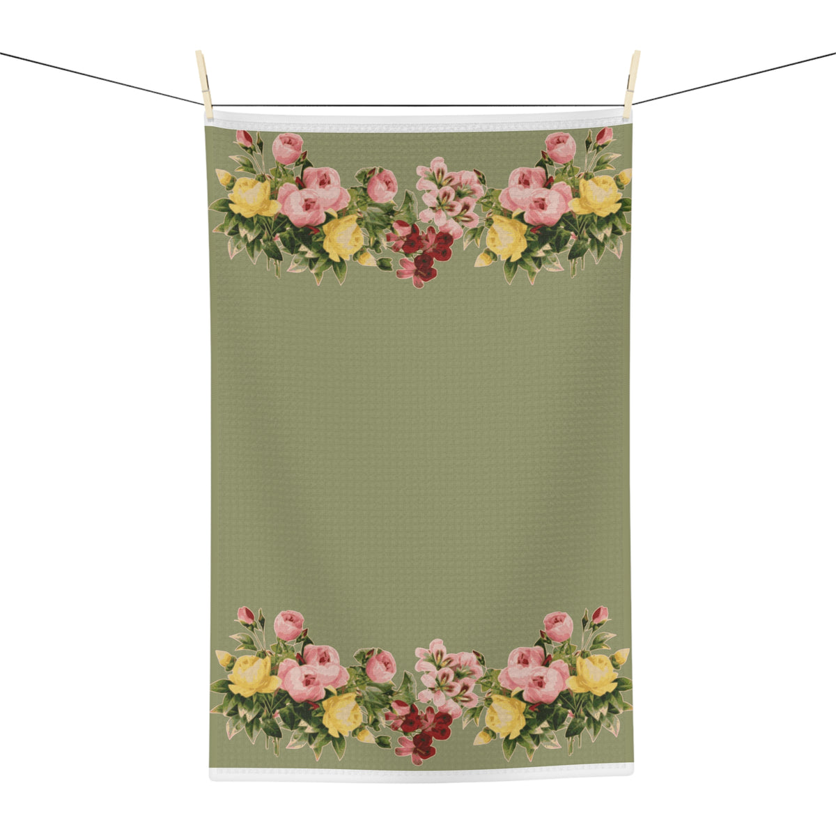 Floral Border Tea Towel – Vintage Green Floral Kitchen Towel