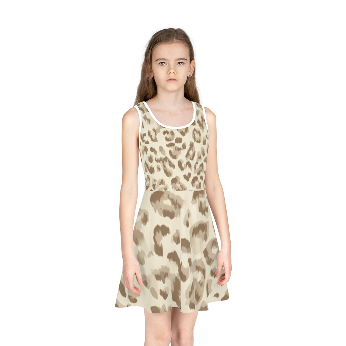 Girls' Leopard Print Sundress – Beige Safari AOP Twirl Dress