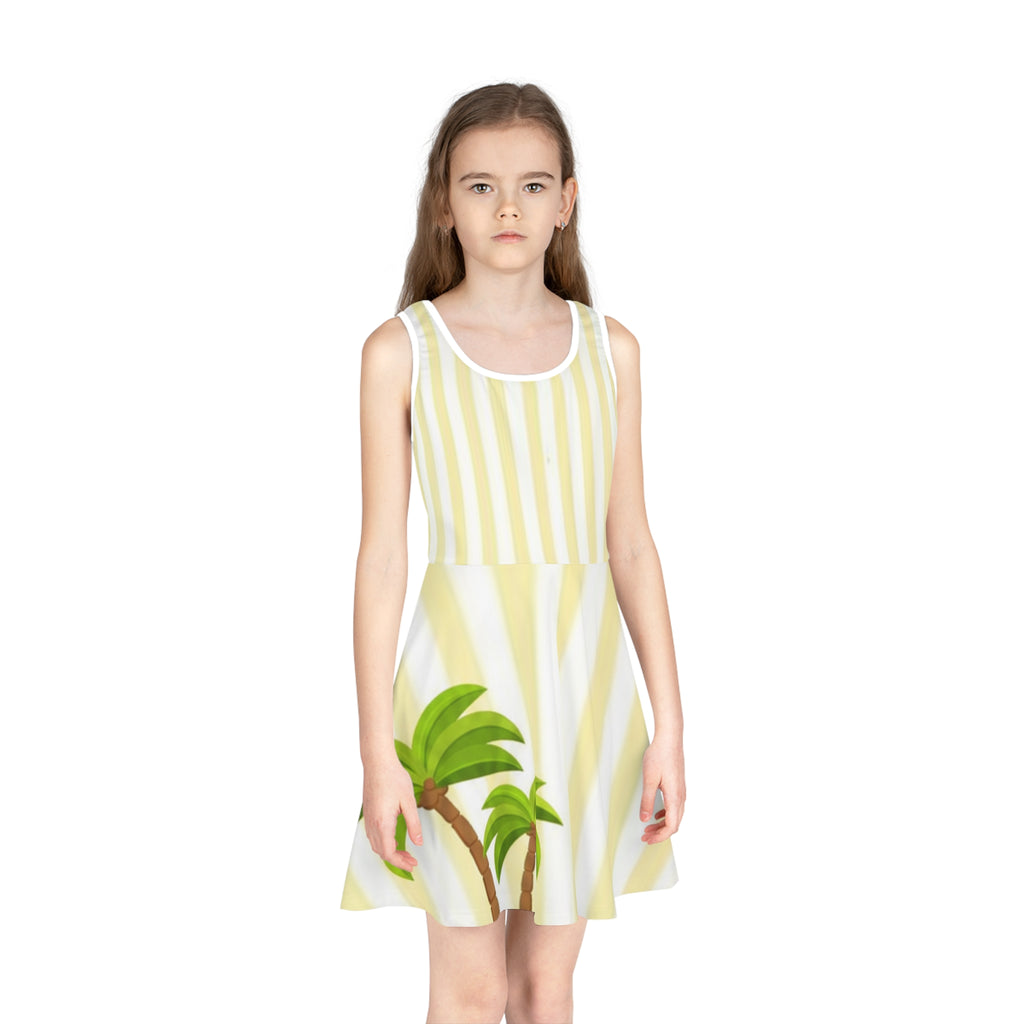 Girls' Yellow Stripe Sundress with Palm Tree Beach Print