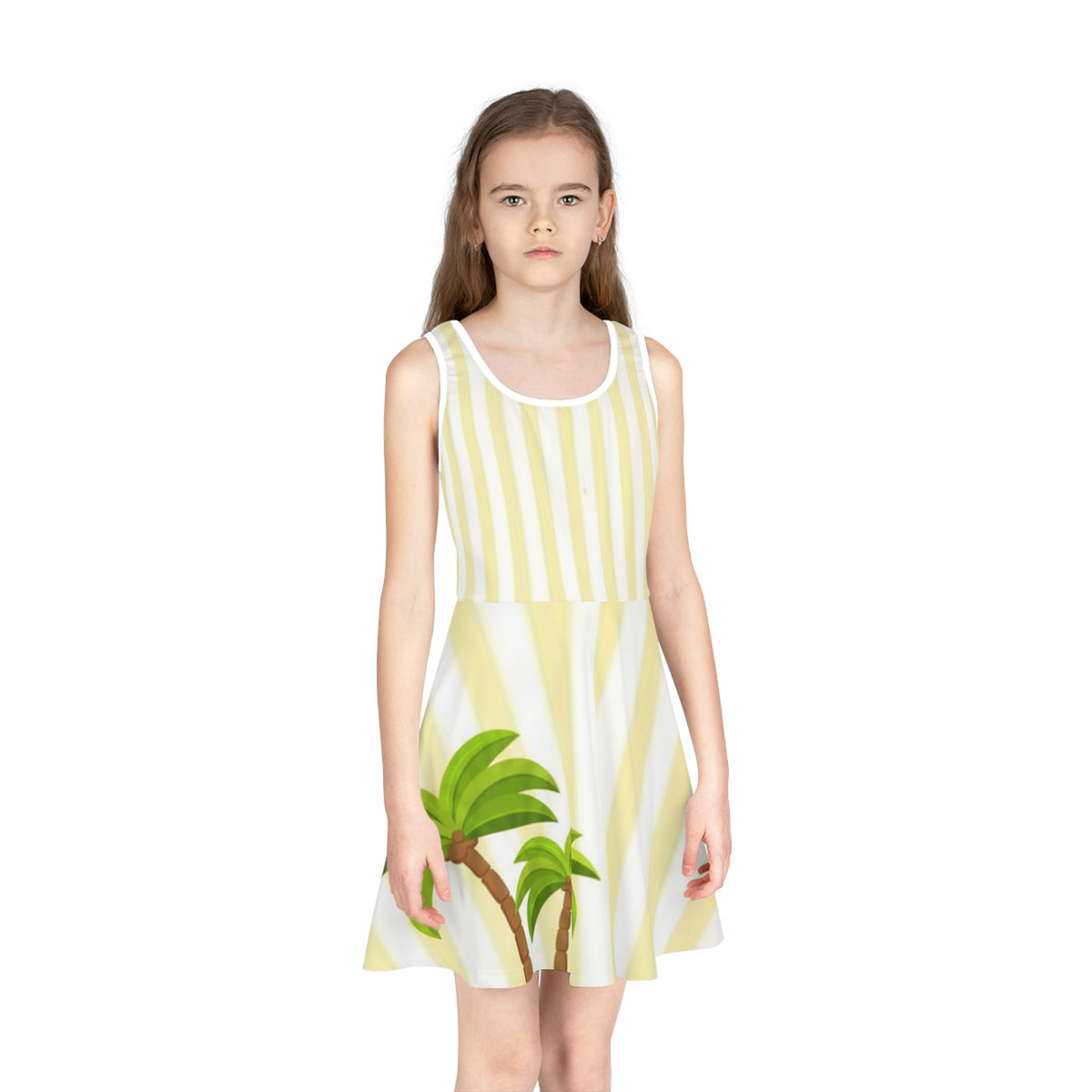 Girls' Yellow Stripe Sundress with Palm Tree Beach Print