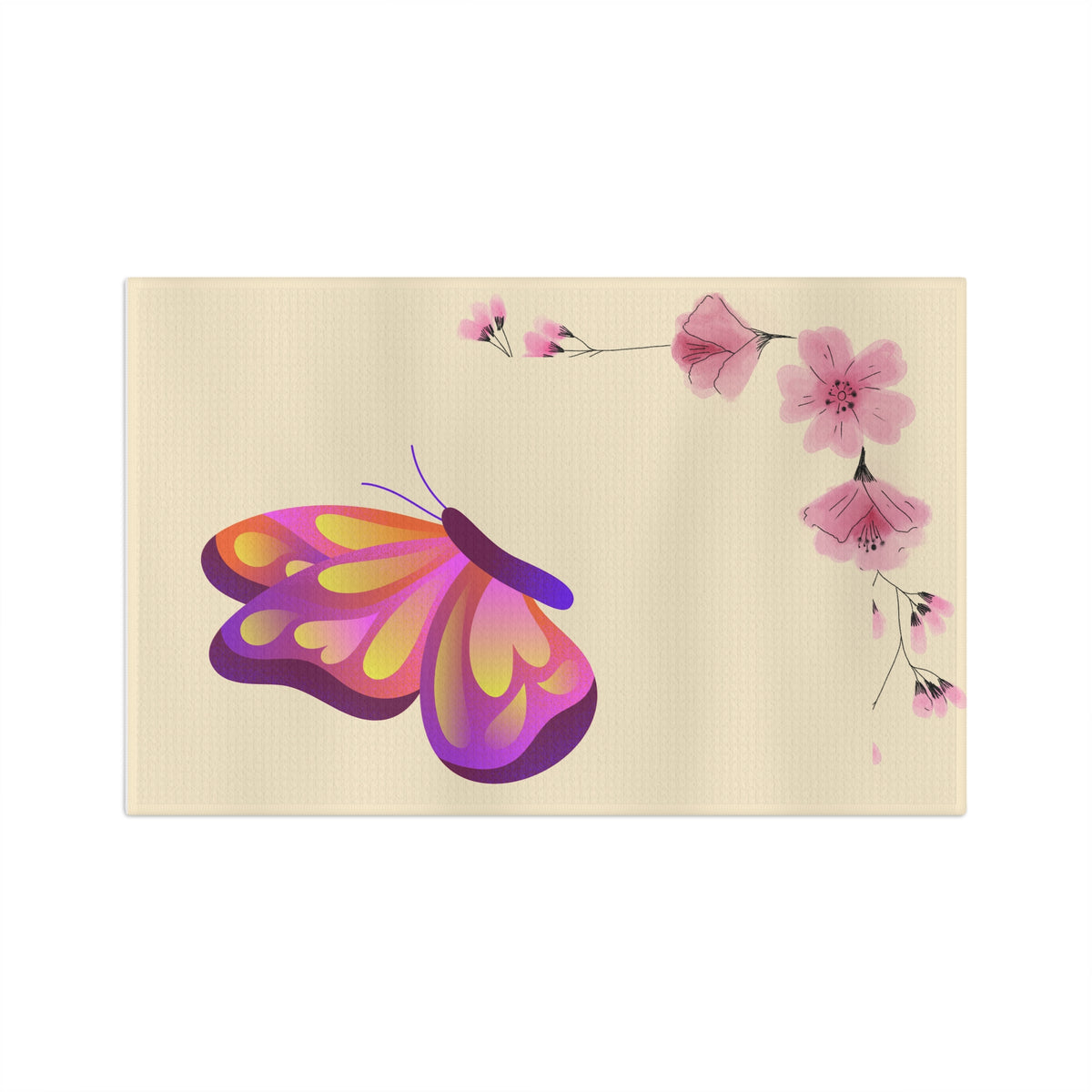 Butterfly Blossom Microfiber Tea Towel — Pink Floral Kitchen Towel