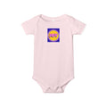 Infant Onesie with Retro "JOY" Badge — Pink Baby Bodysuit, Cute Retro Logo Gift