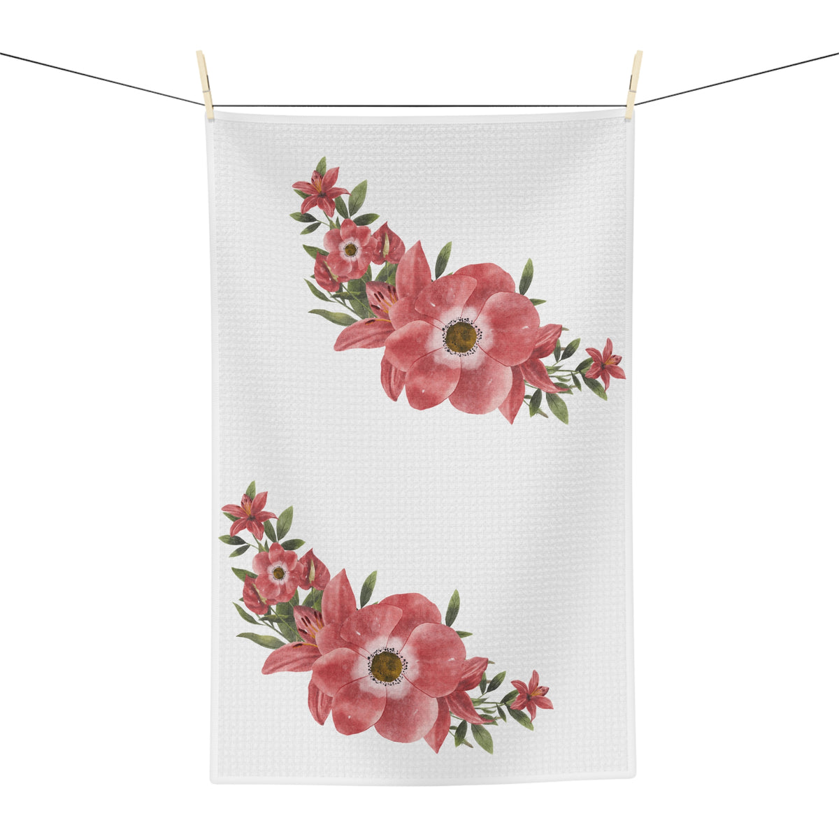 Floral Watercolor Tea Towel — Pink Peony Kitchen Dish Towel