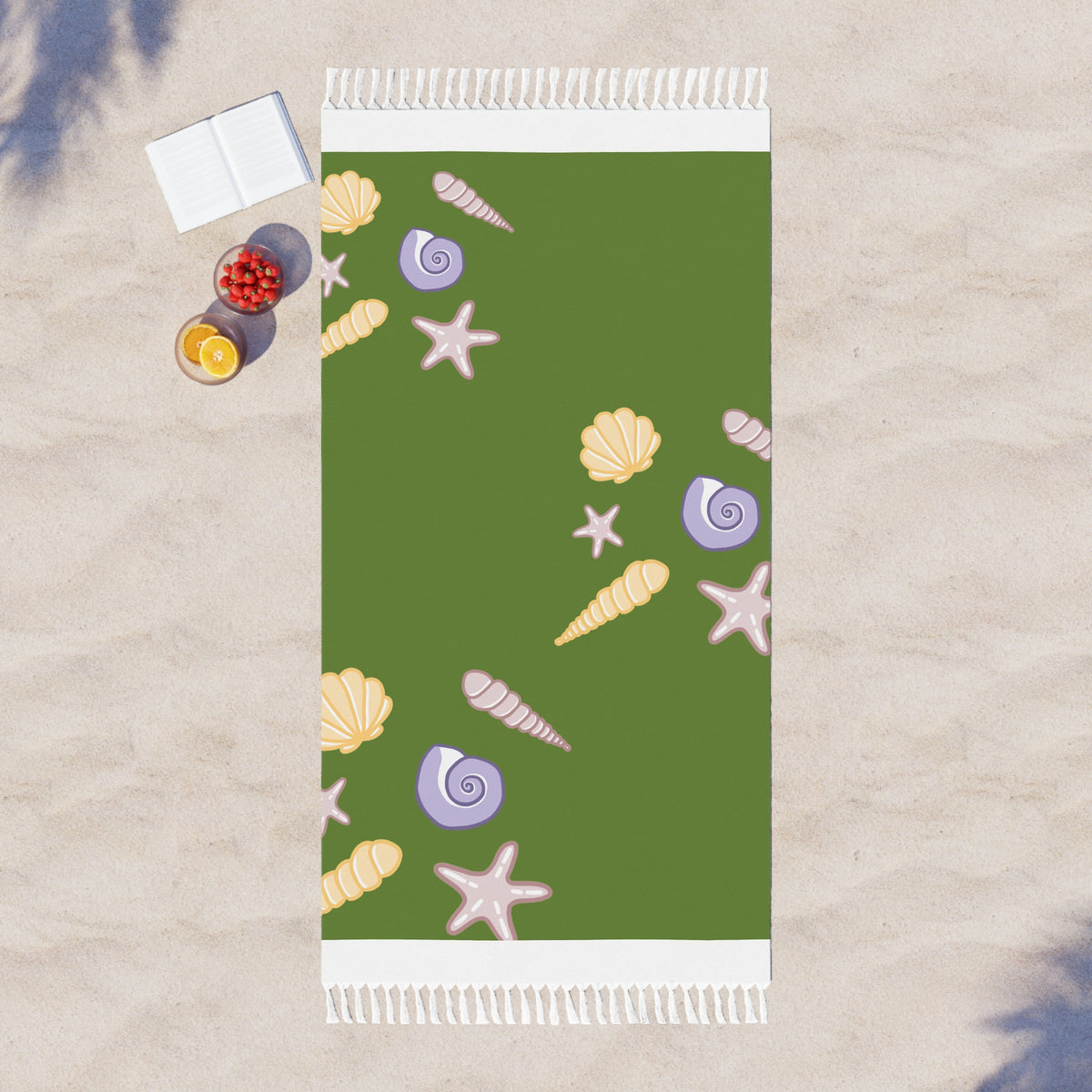Boho Seashell Beach Towel – Lightweight Fringe Turkish Towel
