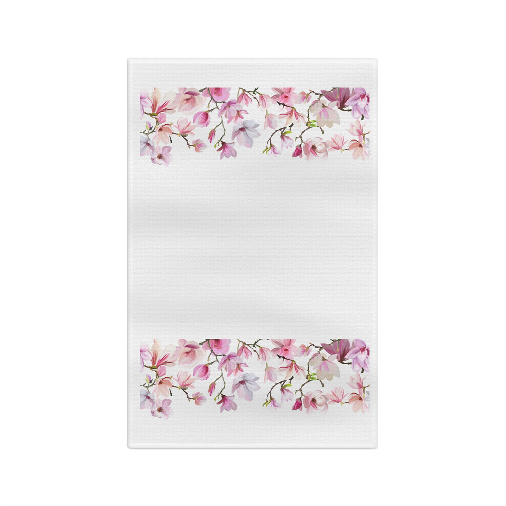 Delicate Floral Border Microfiber Tea Towel — Elegant Botanical Kitchen Linen