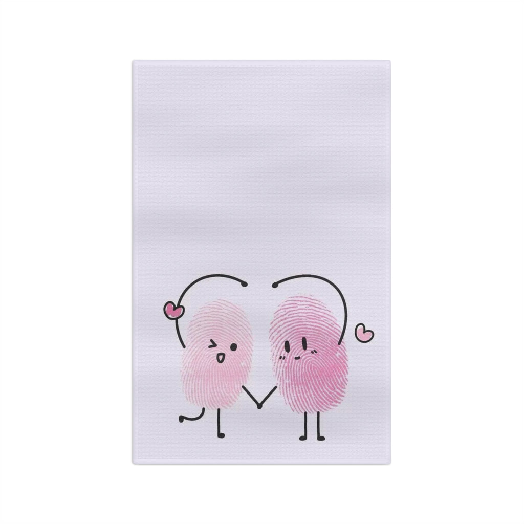 Tea Towel — Cute Pink Fingerprint Couple Heart Design (Valentine’s Day, Anniversary Gift)