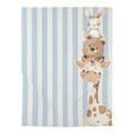 Blue Striped Baby Swaddle Blanket with Stacked Safari Animals (Giraffe, Bear, Bunny)