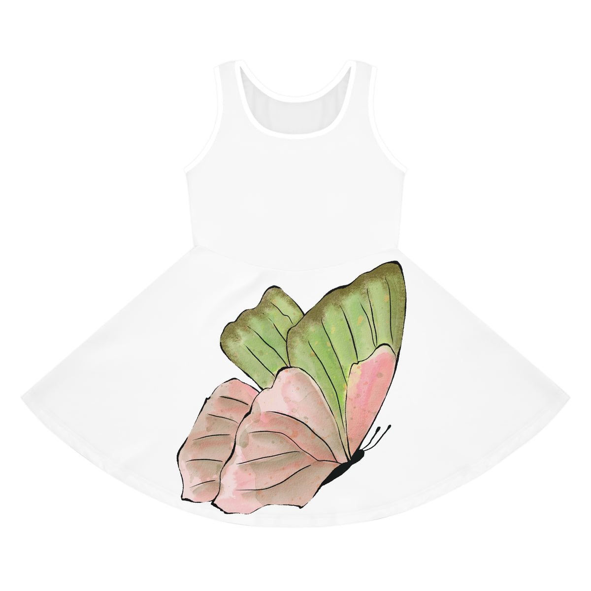 Girls' Butterfly Sundress — Pink & Green Watercolor Butterfly Tank Dress