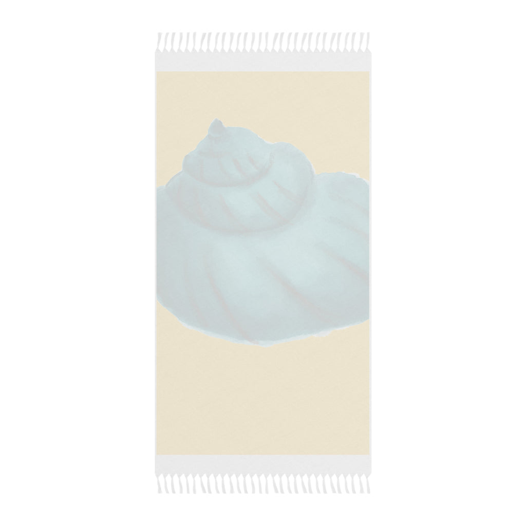 Boho Seashell Beach Towel — Turquoise Shell on Yellow/Natural Cotton Fringe