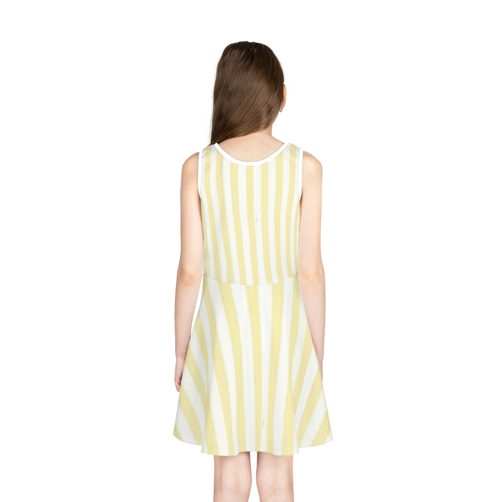 Girls' Yellow Stripe Sundress with Palm Tree Beach Print