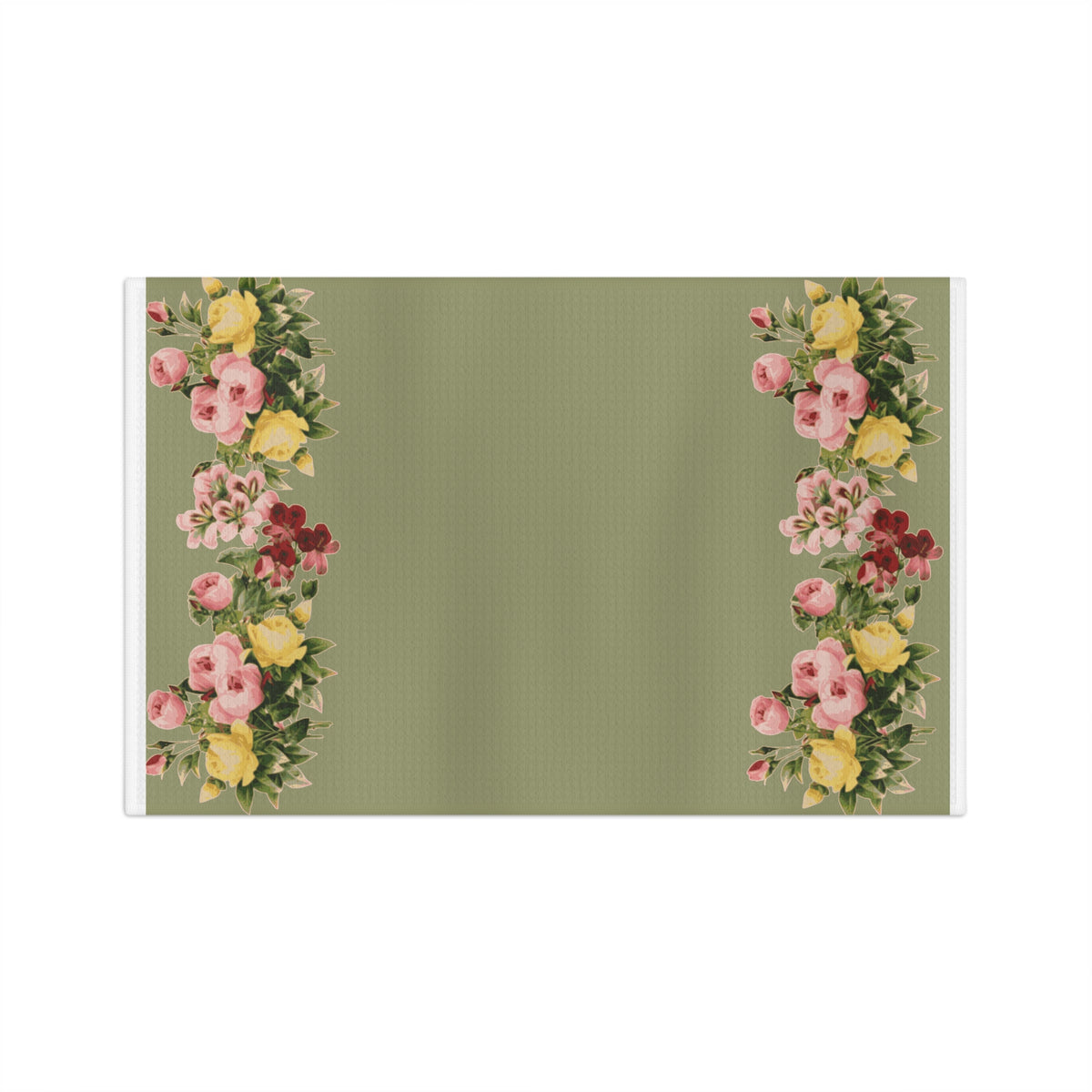 Floral Border Tea Towel – Vintage Green Floral Kitchen Towel
