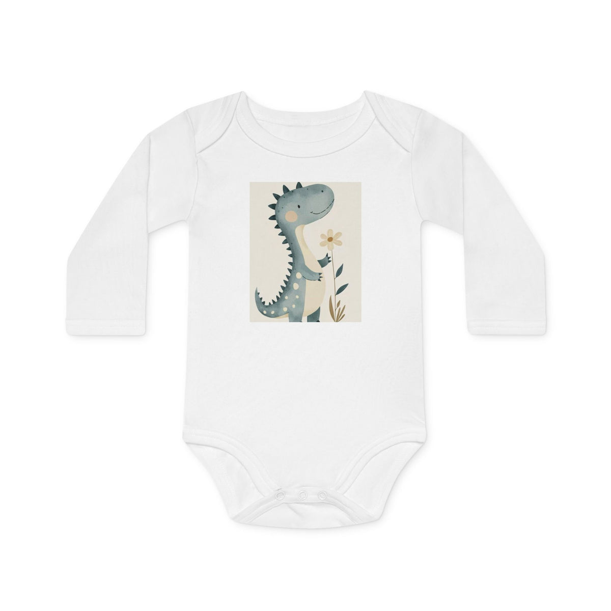 Dinosaur Floral Baby Bodysuit — Organic Long-Sleeve Infant Onesie