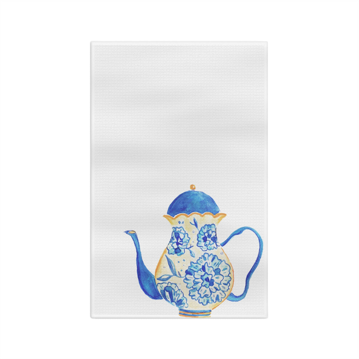 Blue Floral Teapot Microfiber Tea Towel — Watercolor Kitchen Décor