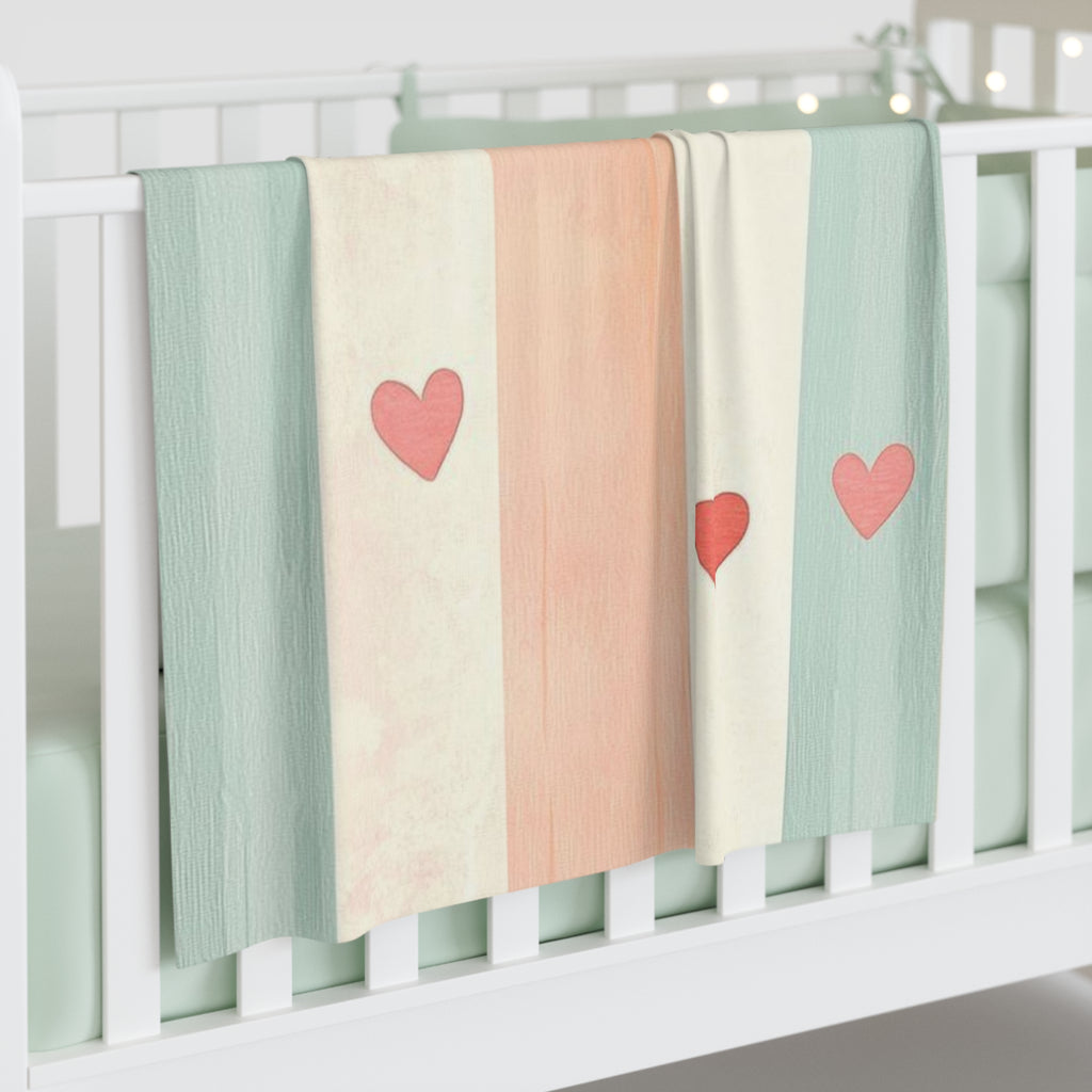 Baby Swaddle — Pastel Stripes & Hearts Newborn Blanket
