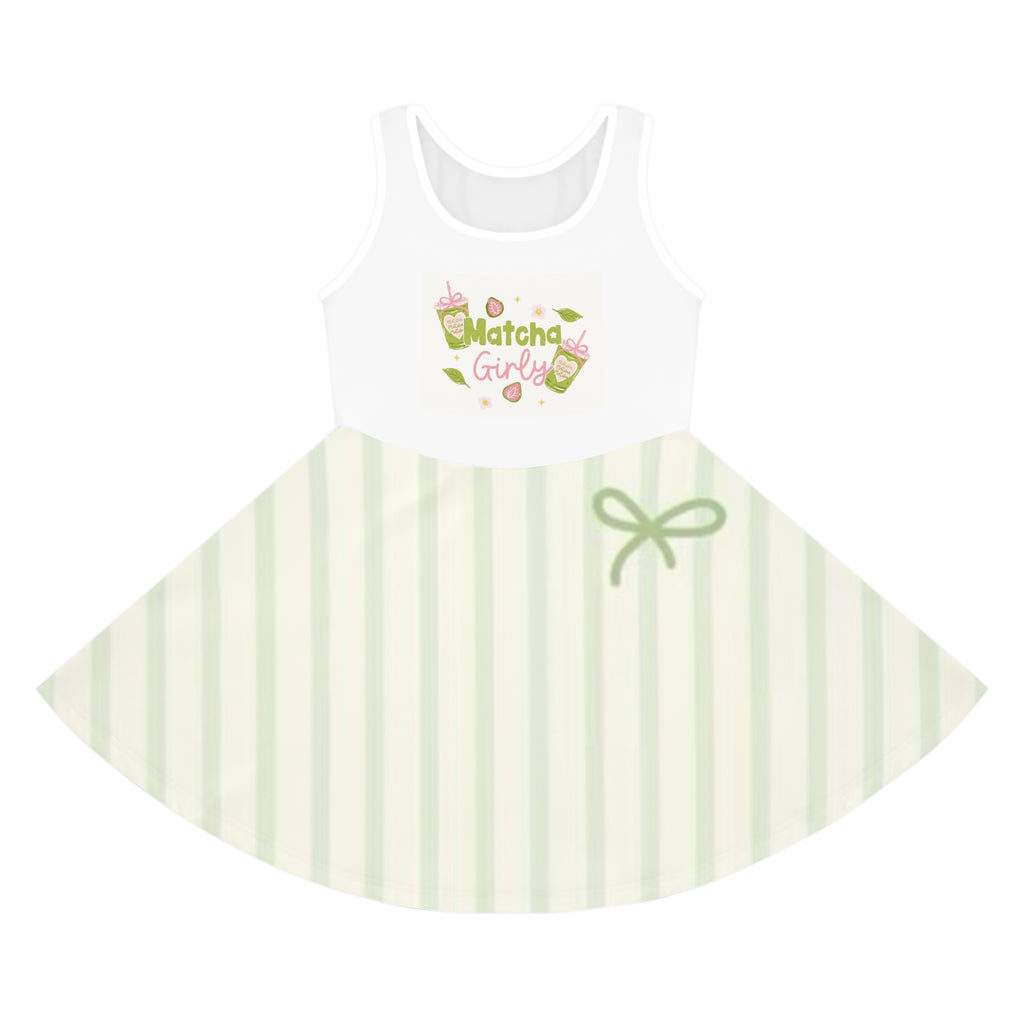 Girls' Matcha Dress — Sleeveless Sundress with Cute Matcha Graphic