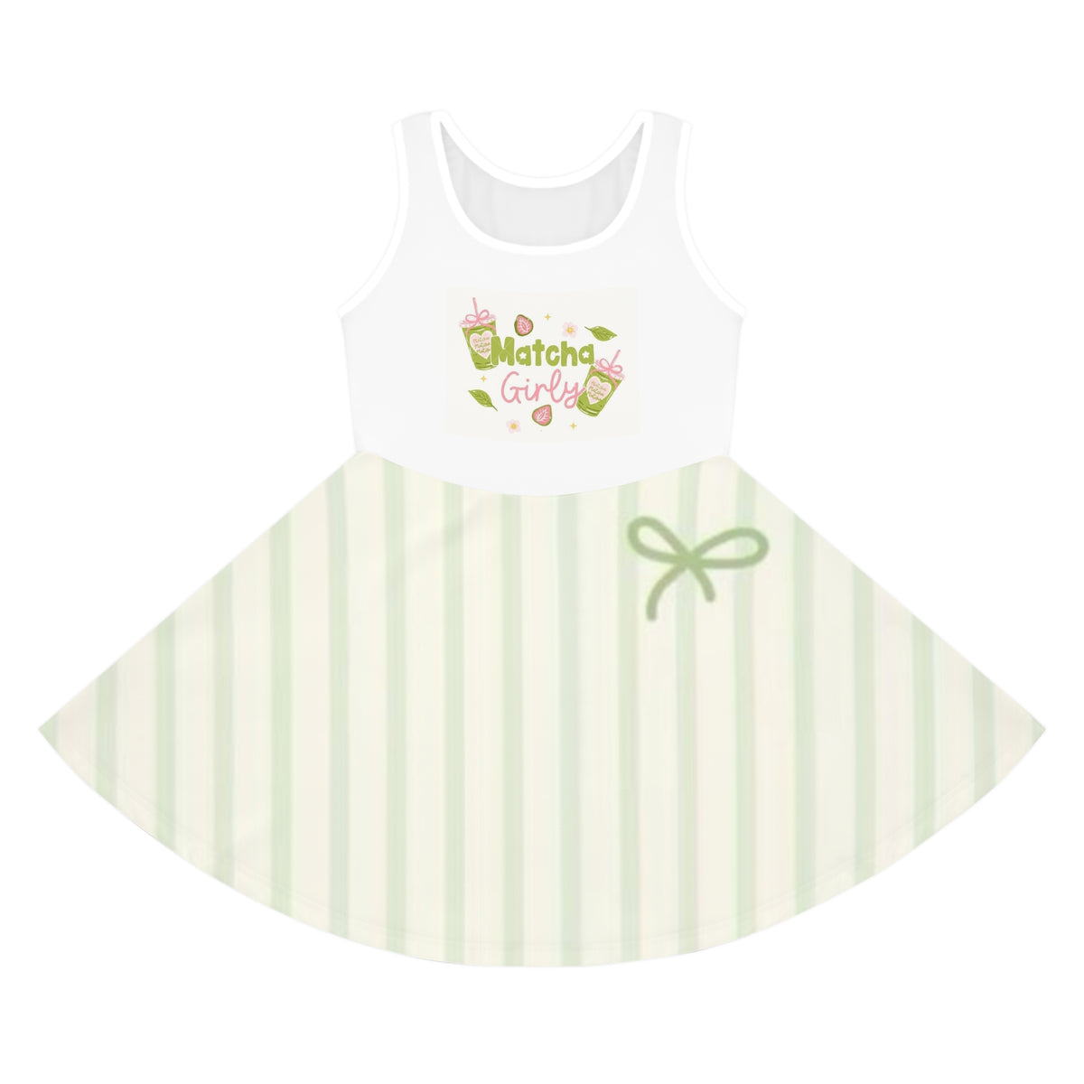 Girls' Matcha Dress — Sleeveless Sundress with Cute Matcha Graphic