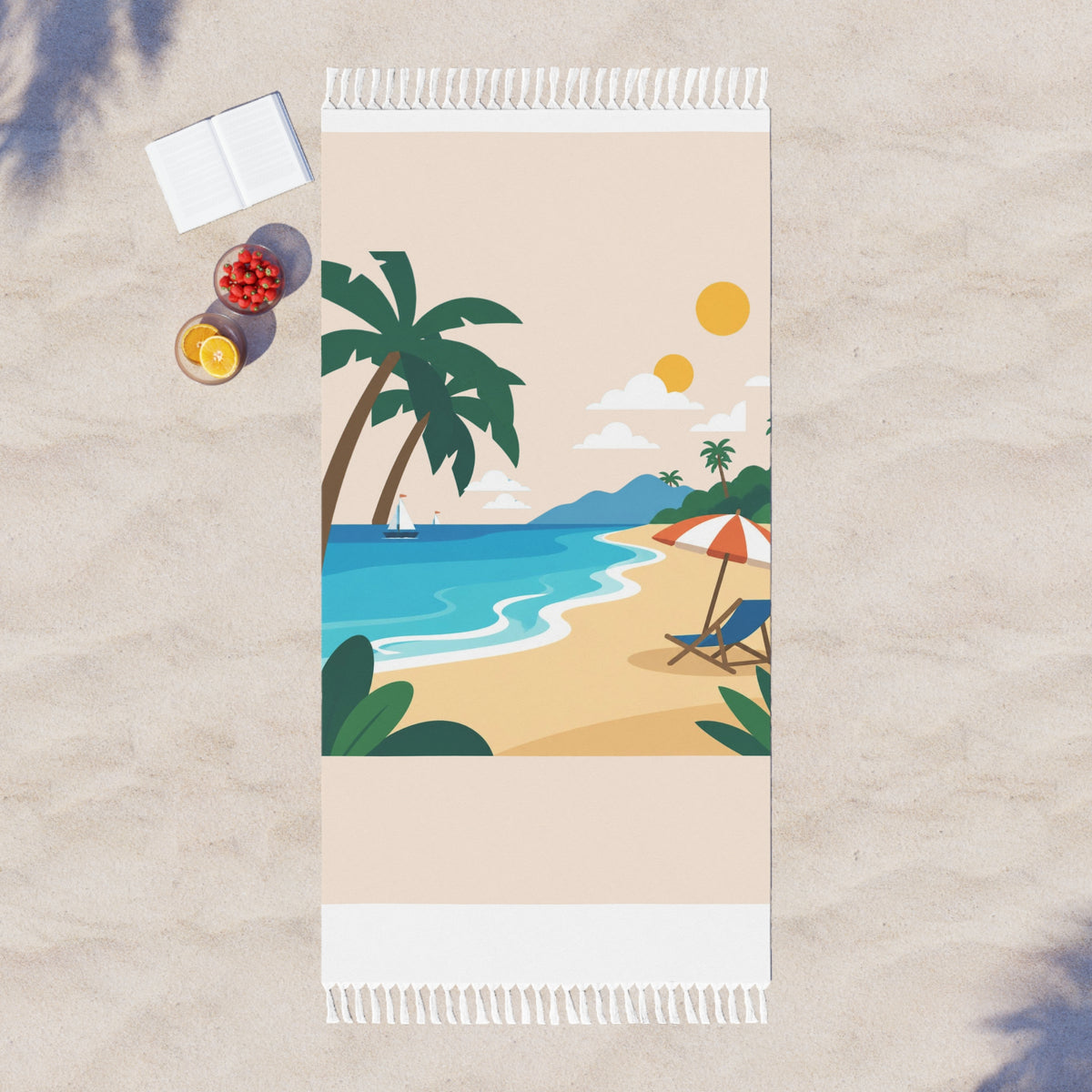 Boho Beach Towel — Tropical Palm Sunset Print
