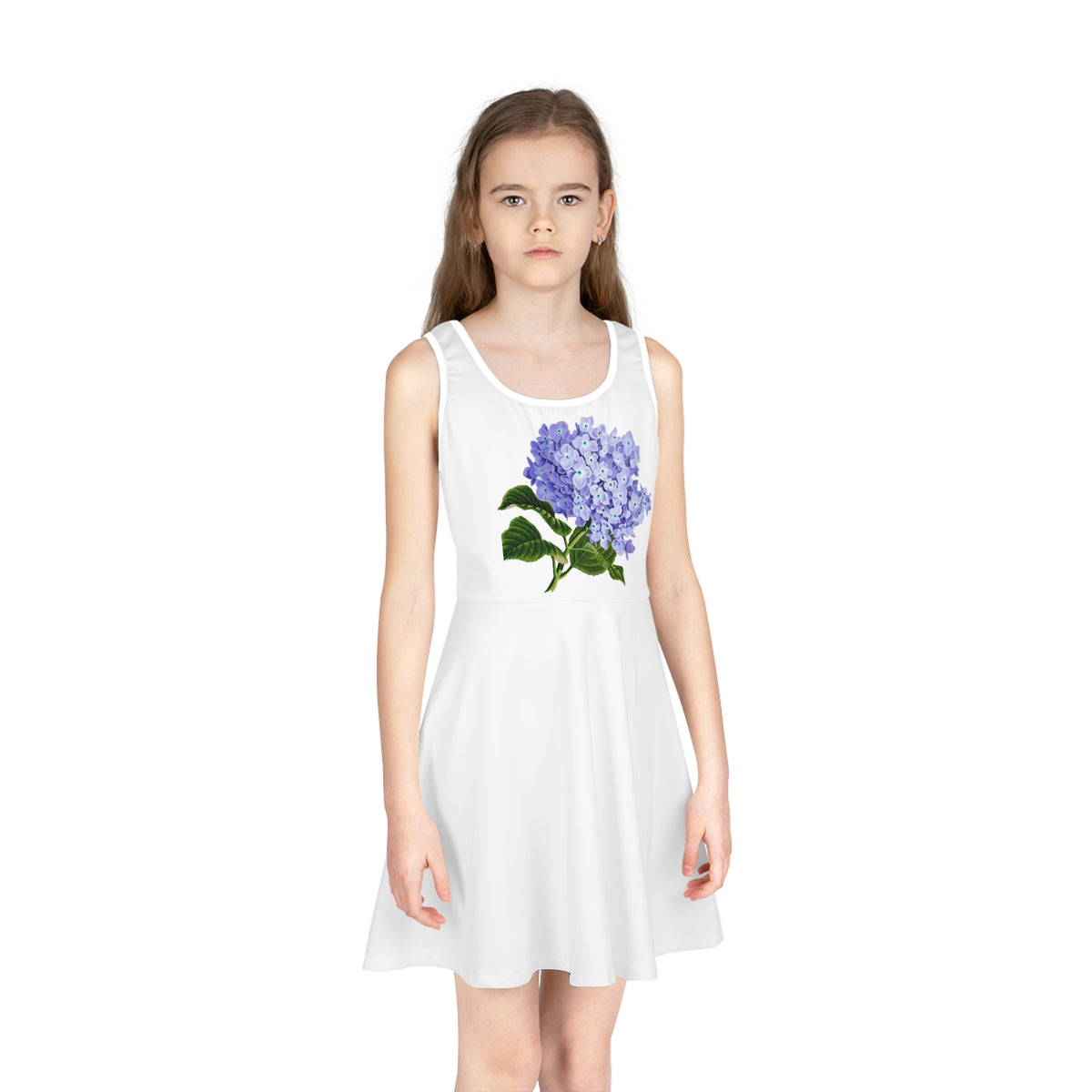 Hydrangea Floral Print Girls Sundress | Purple Flower Tank Dress