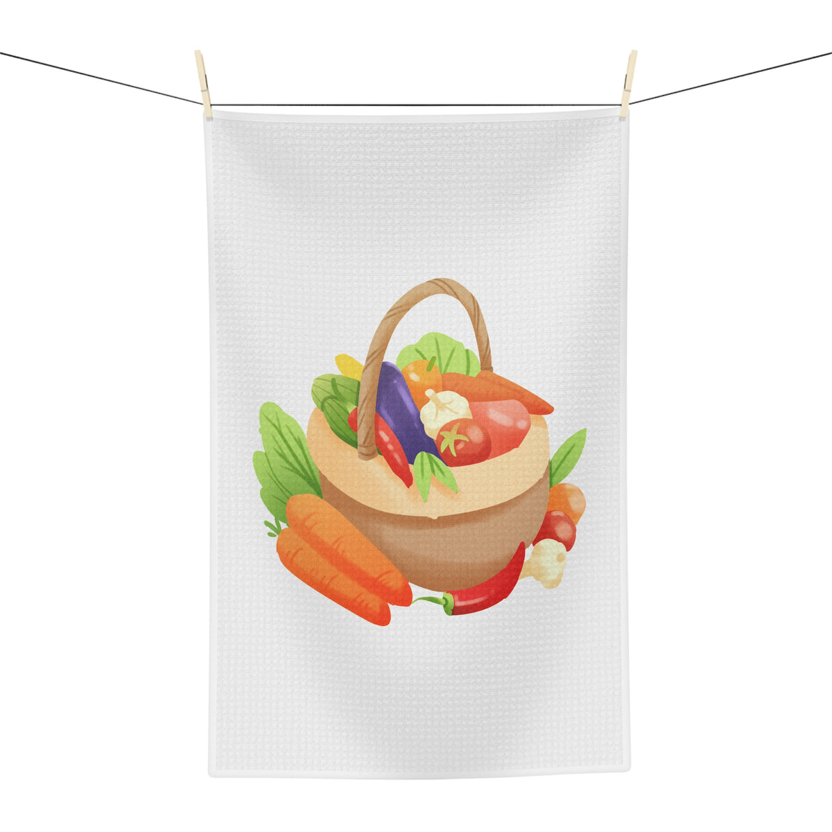 Vegetable Basket Tea Towel — Kitchen Microfiber Dish Towel with Fresh Veggies Illustration