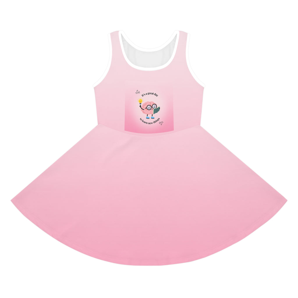 Girls’ Pink Sundress — 'Be Yourself' Cute Cartoon Sun Design